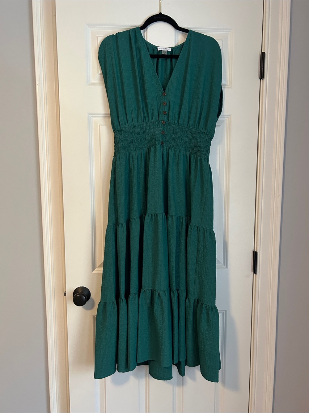 Calvin Klein Emerald Green Tiered Midi Dress